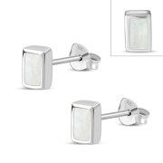 Mother of Pearl Rectangle Silver Stud Earrings, e374st